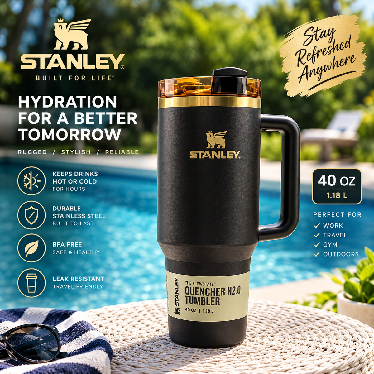 Stanley Chocolate Gold Quencher H2.0 FlowState Tumbler 40 oz