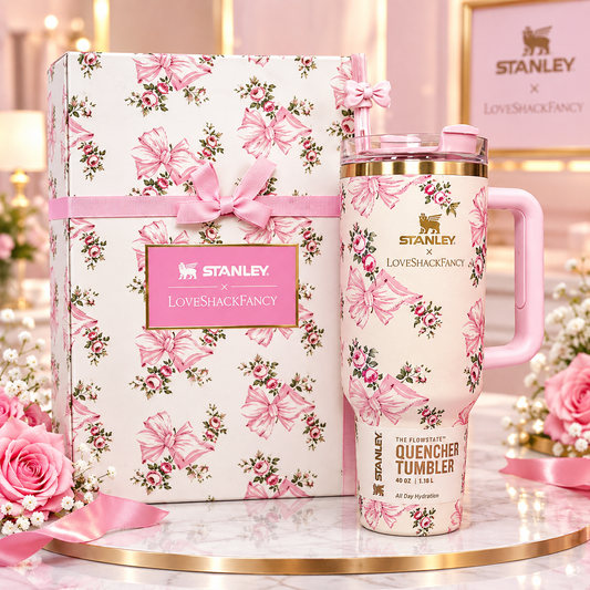 Short Title: Stanley x LoveShackFancy Quencher 40 oz Pink Butterfly Tumbler