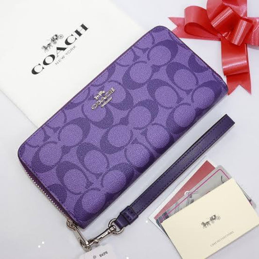 Coach Zip-Around Long Wallet with Strap C4452 – Signature Purple