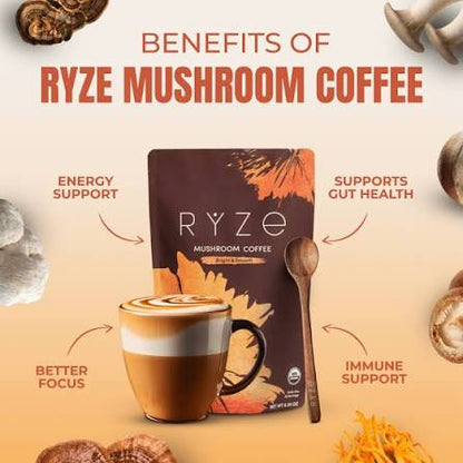 4 pack RYZE Organic Mushroom Coffee – 30 Servings